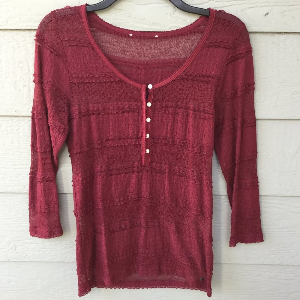 RALPH LAUREN Burgundy Red mesh 3/4 Sleeve Top